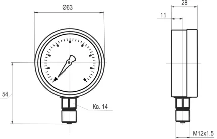 Манометр кисневий МТ-2У-М радіальний 2,5 МПа кл. 2,5 М12x1,5